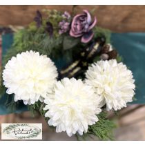   Sírdísz élő tuja koszorú 3 db fehér krizantém lilás rózsával, fekete  szalaggal