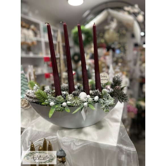 Bordó gyertyás adventi csónak 