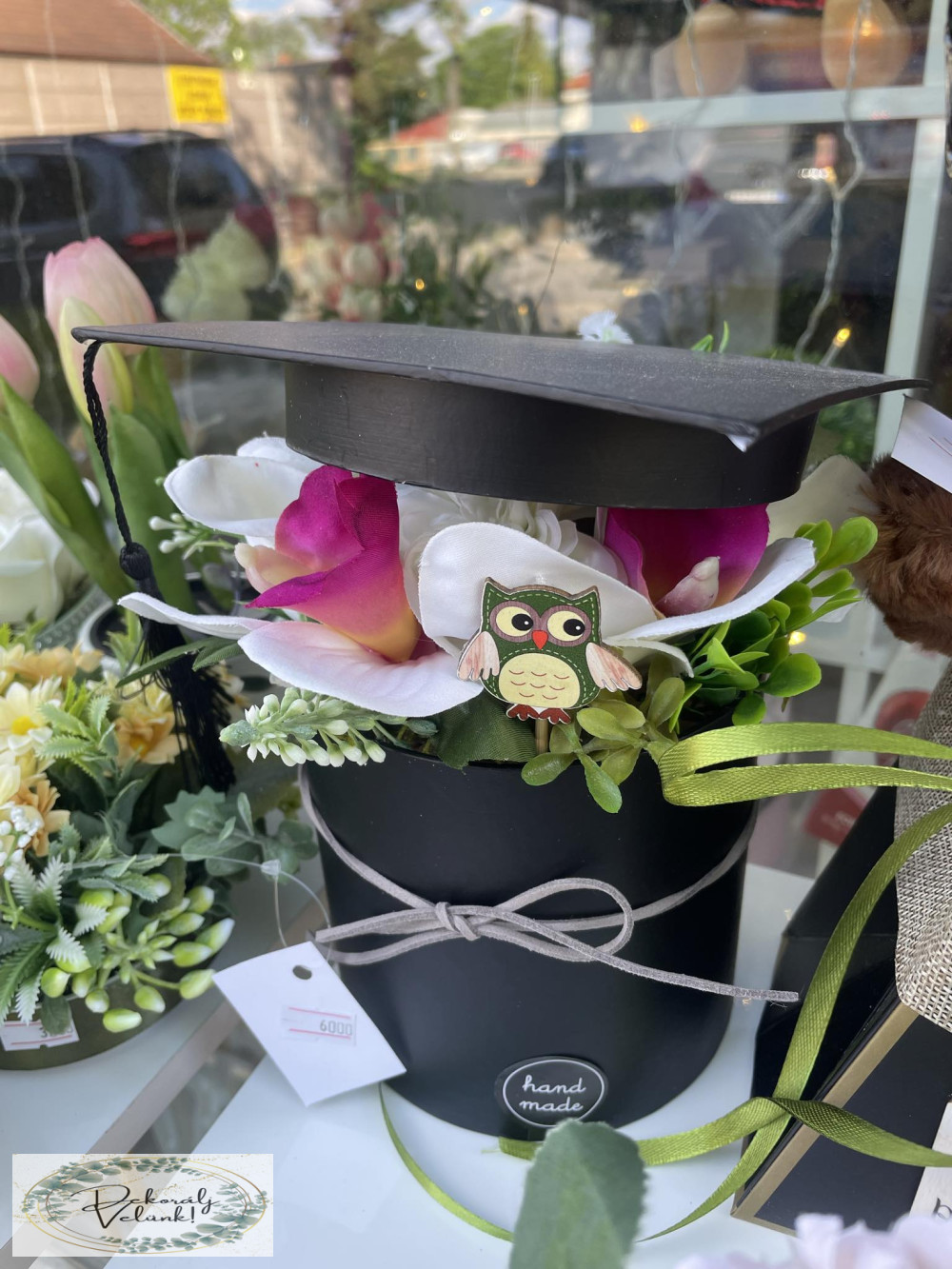 Talar Box Ballagás talár sapka orchidea selyemvirág box fekete diploma