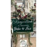 Köszöntő tábla plexi zöld greenary 'Köszöntünk az esküvőnkön ' bérelhető 4000 Ft/alkalom