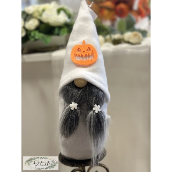 Manó figura LED-es fehér sapka tökkel  35 cm