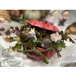 Tök kerámia 11 cm magenta festett alap mókussal sünivel termésekkel