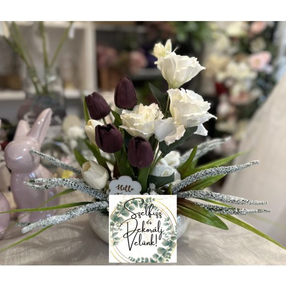 Asztali dísz tulipános kerámia kaspóban