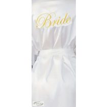 Köntös készülődő Bride arany felirattal fehér selyem 