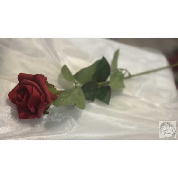 Rózsa szál 37 cm mű vörös piros, levelekkel