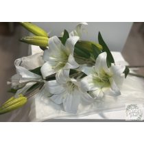 Liliom fehér 77 cm  3 virág , bimbókkal, levelekkel mű