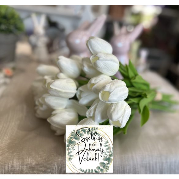 Tulipán köteg Real Touch élethű  32 cm fehér ( 9 szál )