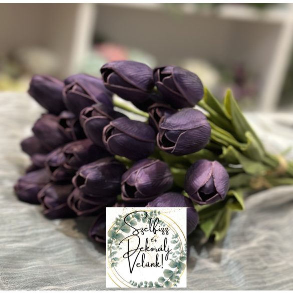 Tulipán köteg Real Touch élethű  32 cm padlizsán lila( 9 szál )
