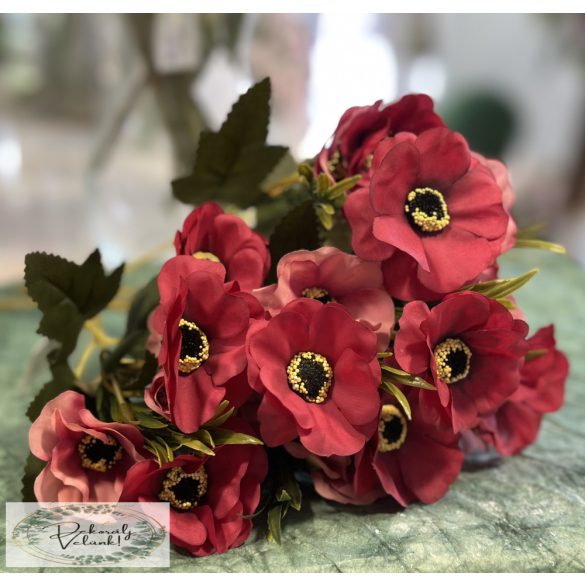 Anemóna szellőrózsa csokor magenta sötét mályva fekete középpel 30 cm 5 ág selyem anemone 