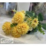 Gömb dália csokor zölddel 10 ág, 40 cm pasztell sárga