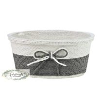 Kaspó ovál kötélből készült masnival szürke 18*11 cm