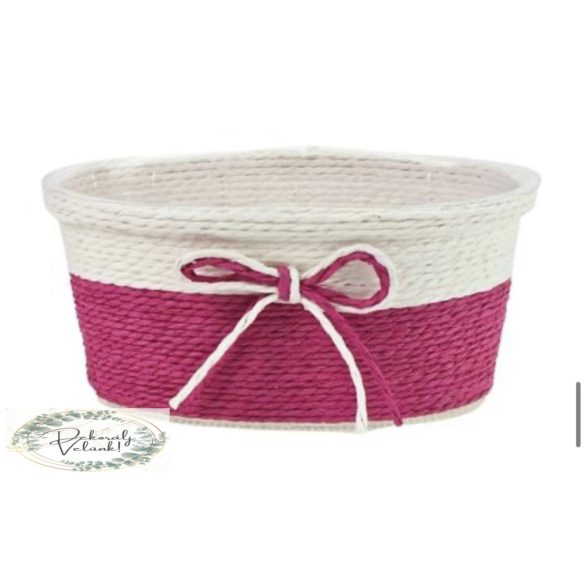Kaspó ovál kötélből készült masnival magenta  18*11 cm