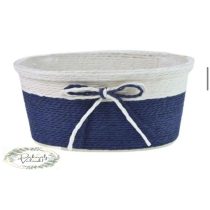   Kaspó ovál kötélből készült masnival sötét kék  18*11 cm