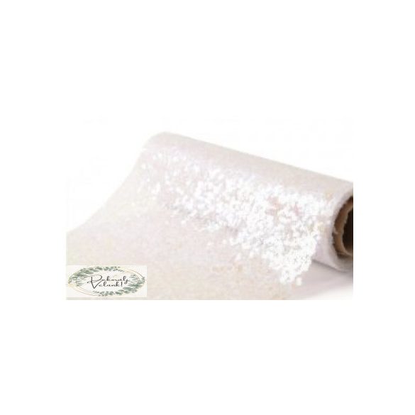 Flitteres anyag 23cm*3m futó fehér multicolor