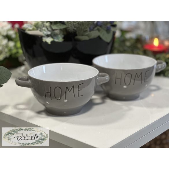 Tálka 14*8,3 cm  HOME felirattal szürke