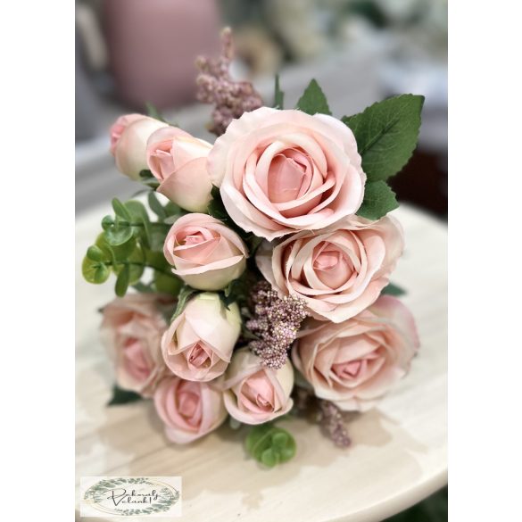 Rózsa csokor 7 szál, 34 cm,  fej : 3 és 7 cm, halvány rózsaszín