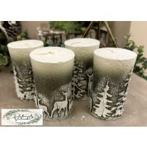 Gyerta 50*100 mm henger gyertya kőhatású őzikés zöld 