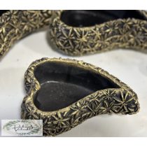   Kőtál nyújtott szív alakú Areus fekete-arany 26*16*8 cm, törékeny