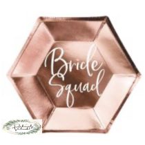   Tányér Bride squad felirattal, 23cm -es, rosegold 6db/csomag 