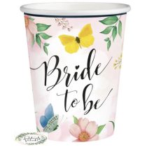 Pohár Bride to be felirattal, virágos 220 ml,  6db/csomag 