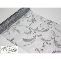 23,5cm x 5m organza GLITTER inda mintás ezüst 
