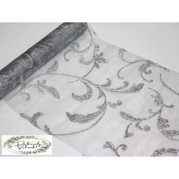 23,5cm x 5m organza GLITTER inda mintás ezüst 