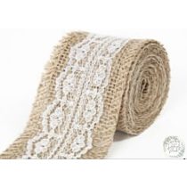 Juta szalag csipkével 5cm x 5 m natúr 