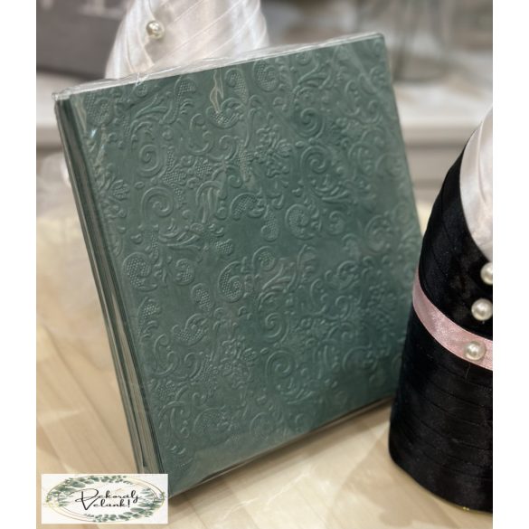 Szalvéta 33*33 cm,3 rétegű, textil hatású SMARAGD ZÖLD