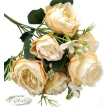   Rózsa csokor 5 ágú, hossz : 31 cm, fodros fej : 4-5 cm krém