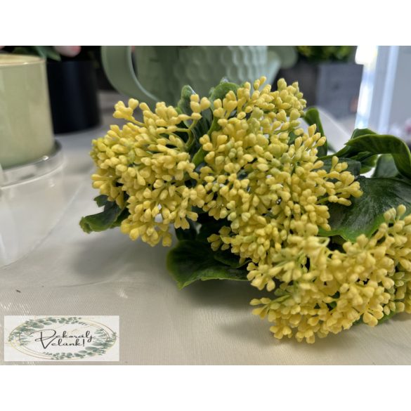 Mű bodza csokor 28 cm hamvas zöld levelekkel, 5 szál sárga