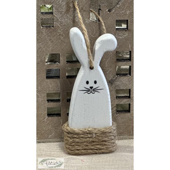Nyuszi Nyúl figura fa 10*4,5 cm akasztós fehér natúr