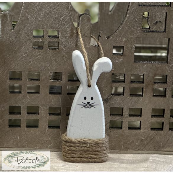 Nyuszi Nyúl figura fa 10*4,5 cm akasztós fehér natúr